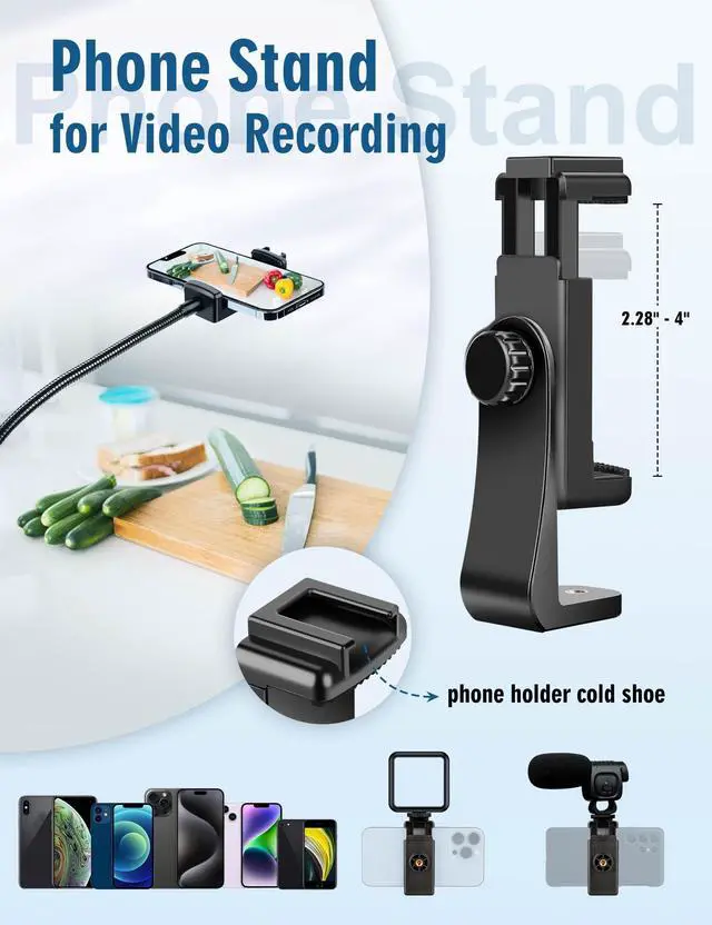 Alt view image 6 of 7 - Phone Tripod, 85" Tripod for Cell Phone iPhone with Gooseneck, Aluminum Tripods Stand for Video Recording Photo Vlog, Travel Cellphone Tripod with Remote Compatible with iPhone Android