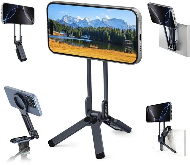 Main image of Magnetic Phone Tripod for iPhone, MA38 Portable Phone Holder Mini Tripod for Magsafe with Double-Sided 1/4'' Screw Arca Uka Port Foldable Hook for iPhone 17/16/15/14/13/12, Travel Vlog Black
