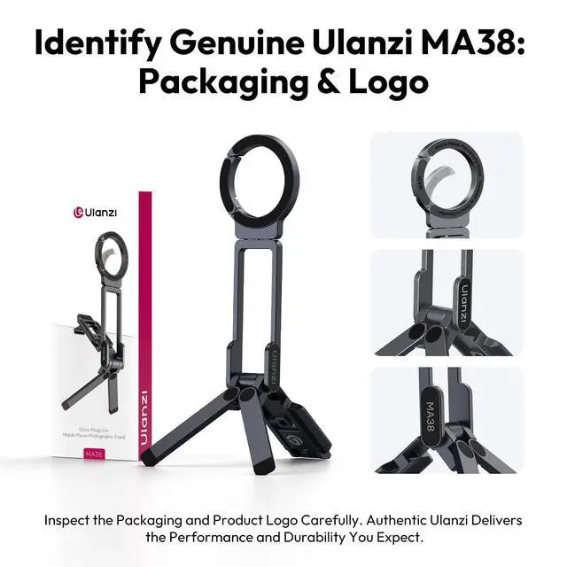 Alt view image 2 of 7 - Magnetic Phone Tripod for iPhone, MA38 Portable Phone Holder Mini Tripod for Magsafe with Double-Sided 1/4'' Screw Arca Uka Port Foldable Hook for iPhone 17/16/15/14/13/12, Travel Vlog Black