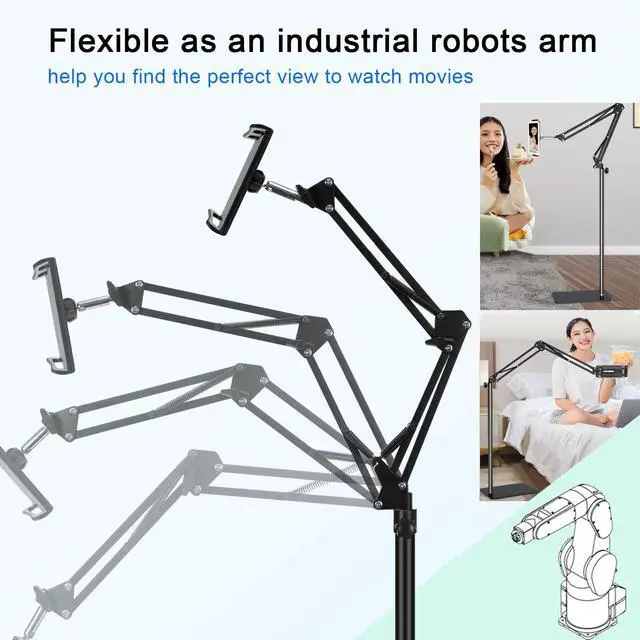 Alt view image 4 of 7 - Tablet Floor Stand with Heavy Duty Base, Overhead Bed phone Stand Angle Height Adjustable Arm Stretchable Stand Holder, Compatible with iPad Mini Air Pro, Galaxy Tab, Kindle, E-Readers,Cell Phones