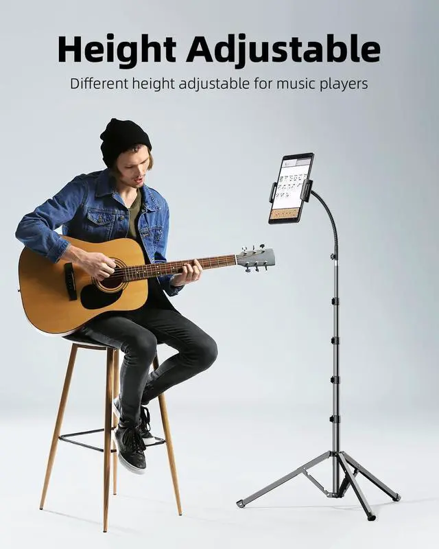 Alt view image 3 of 7 - Heavy Duty Tablet Tripod Stand 82 Tall, Floor Stand with Remote and Adjustable Gooseneck for Watching/Stream/Recording, Tripod for iPad Pro 12.9/Kindle/iPhone, and All 4.5-13 Tablet/Phone