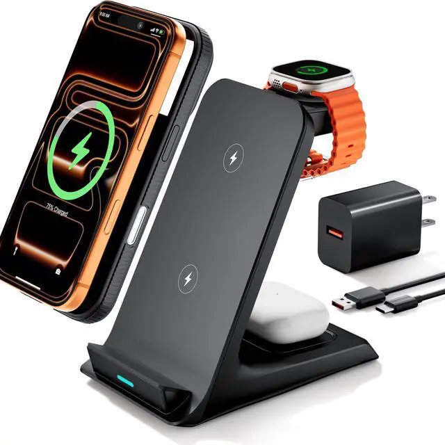 Main image of Wireless Charger for Thick Cases of 10MM/Otterbox/Heavy Duty, 3 in 1 Charging Dock for iPhone 17 16 15 14 Pro Max, Phone Stand Charging Station for Multiple Devices for Apple Watch/AirPods