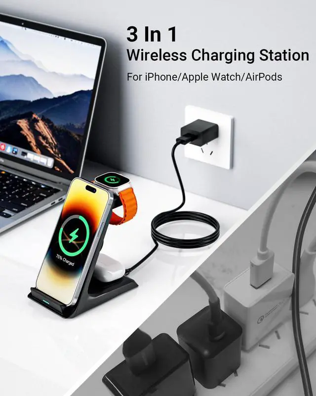 Alt view image 7 of 7 - Wireless Charger for Thick Cases of 10MM/Otterbox/Heavy Duty, 3 in 1 Charging Dock for iPhone 17 16 15 14 Pro Max, Phone Stand Charging Station for Multiple Devices for Apple Watch/AirPods