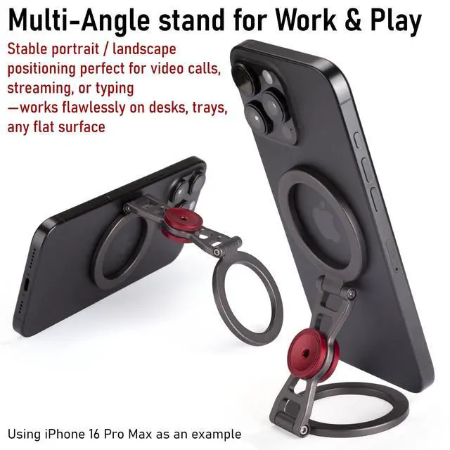 Alt view image 3 of 7 - Magnetic Phone Stand & Fidget Spinner Combo Hands-Free Holder for iPhone 12-17/MagSafe Cases Dual Magnetic Rings, Strong Adhesion, Stress Relief Accessory for Home/Office/Travel/Gym