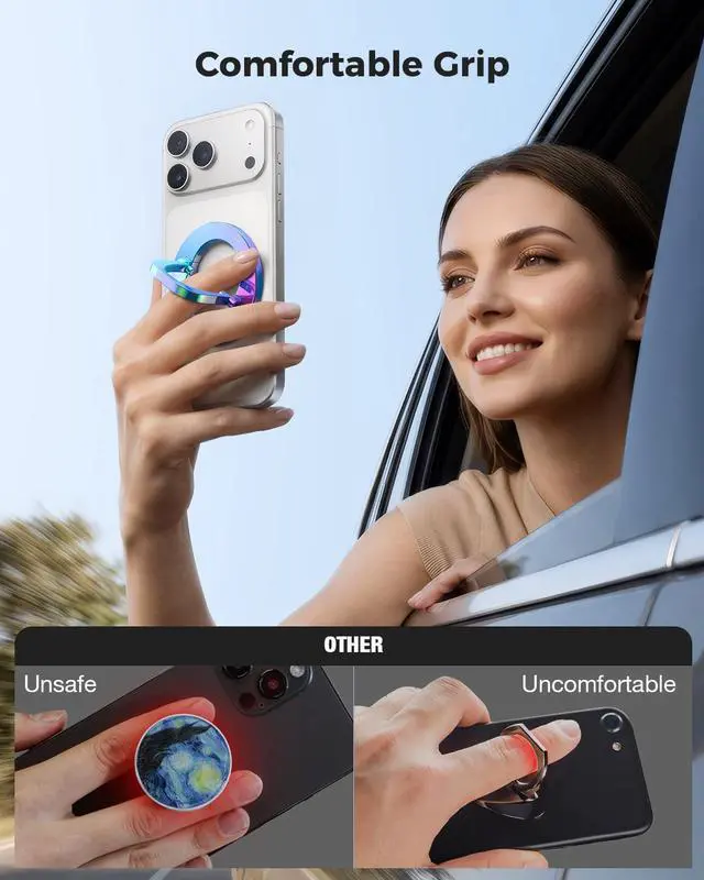 Alt view image 3 of 7 - MagSafe Phone Grip, Stylish Cool Magnetic Ring Holder with Adjustable Stand, Removable MagSafe Accessories Only for iPhone 12/13/14/15/16/17 Series & Fits Magnetic Case - Colorful