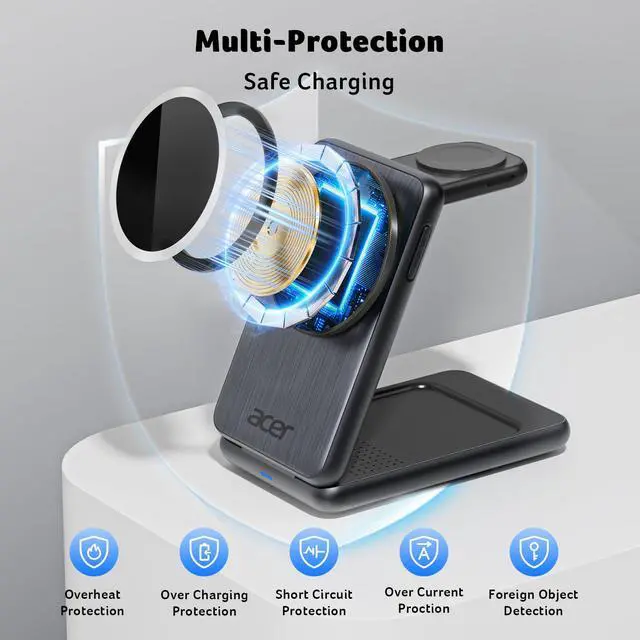 Alt view image 7 of 7 - 3 in 1 Charging Station for iPhone, Wireless Charger Stand,15W Fast MagSafe Charger for iPhone 17 16 15 14 13 12 Series-Apple Watch 10 9 8 7 6 5 4 3 2 SE and Ultra Series-Airpods 4 3 2 Pro Series