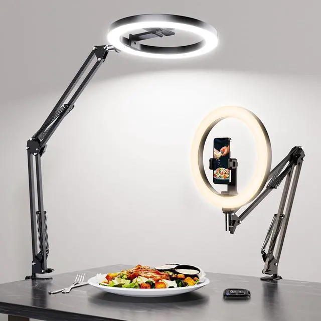 Main image of Overhead Phone Mount with Ring Light Phone Holder,10" LED Ring Light for Desk with Stand and Remote for iPhone,Phone Tripod with Light for Video Recording TikTok Live Stream Cooking Kitchen Vlogging