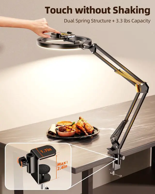 Alt view image 5 of 7 - Overhead Phone Mount with Ring Light Phone Holder,10" LED Ring Light for Desk with Stand and Remote for iPhone,Phone Tripod with Light for Video Recording TikTok Live Stream Cooking Kitchen Vlogging