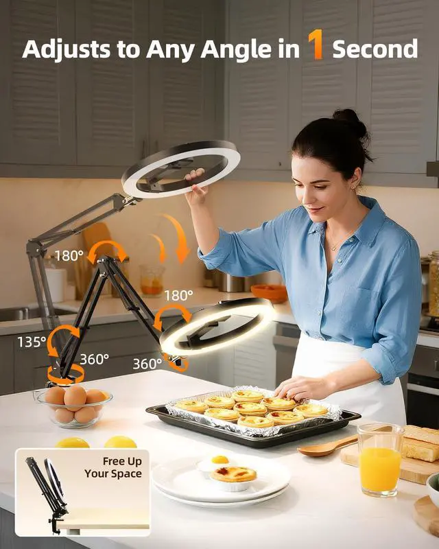 Alt view image 2 of 7 - Overhead Phone Mount with Ring Light Phone Holder,10" LED Ring Light for Desk with Stand and Remote for iPhone,Phone Tripod with Light for Video Recording TikTok Live Stream Cooking Kitchen Vlogging