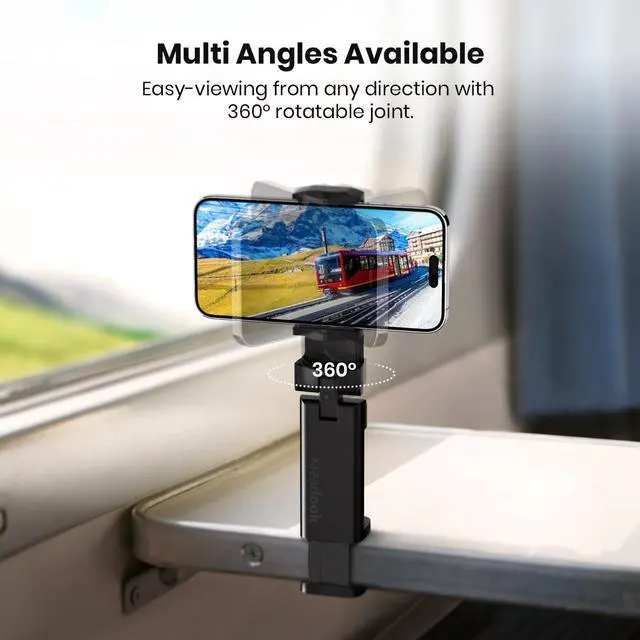 Alt view image 3 of 7 - Universal Airplane Phone Holder, in Flight Travel Essentials Phone Holder Mount with Multi-Directional 360° Rotation, Travel Must Haves Handsfree Phone Stand for Flying, Home, Office