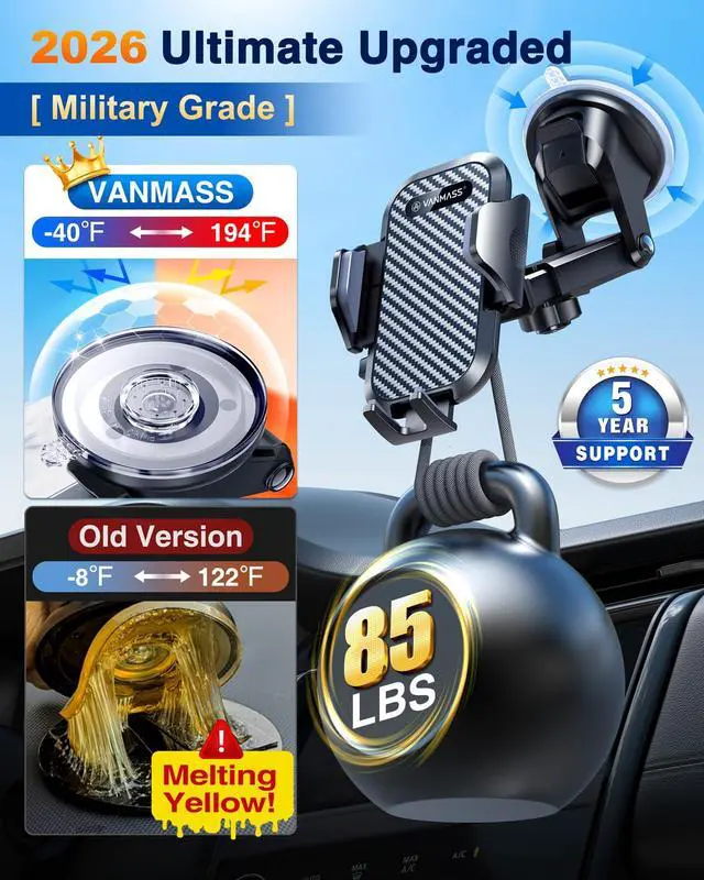 Alt view image 3 of 7 - Car Phone Holder 2026 Ultimate Military-Grade Phone Holder for Your Car Windshield DashboardNewest Best Strongest Cell Phone Car Mount with Patent & Safety Certs for iPhone Samsung Android
