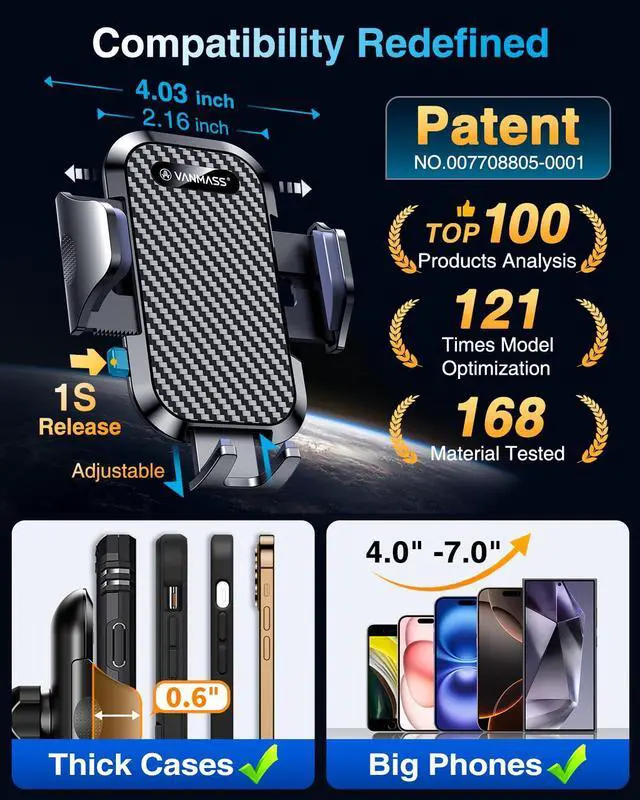 Alt view image 5 of 7 - Car Phone Holder 2026 Ultimate Military-Grade Phone Holder for Your Car Windshield DashboardNewest Best Strongest Cell Phone Car Mount with Patent & Safety Certs for iPhone Samsung Android