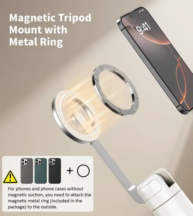 Alt view image 2 of 7 - 68" Magnetic Selfie Stick Tripod with Aluminum Strong Magnetic Holder for Magsafe, 360° Rotatable Travel Phone Tripod Stand with Metal Ring & Rechargeable Remote for iPhone/Android(Beige Gray)