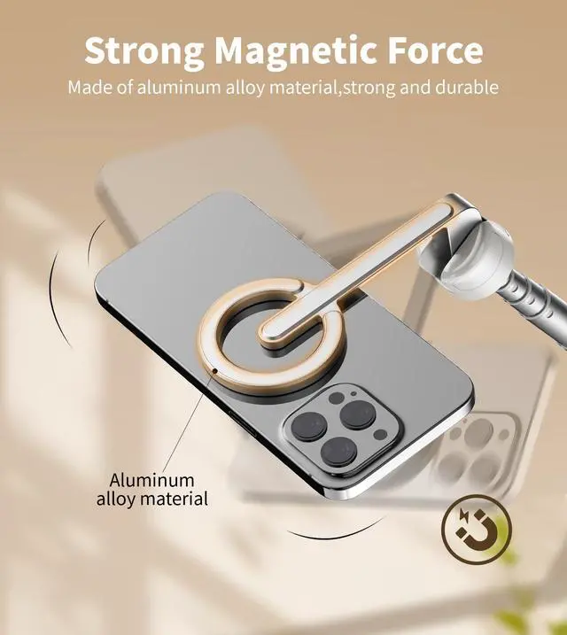 Alt view image 3 of 7 - 68" Magnetic Selfie Stick Tripod with Aluminum Strong Magnetic Holder for Magsafe, 360° Rotatable Travel Phone Tripod Stand with Metal Ring & Rechargeable Remote for iPhone/Android(Beige Gray)