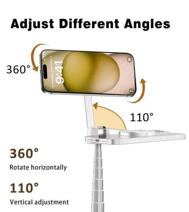 Alt view image 5 of 7 - 68" Magnetic Selfie Stick Tripod with Aluminum Strong Magnetic Holder for Magsafe, 360° Rotatable Travel Phone Tripod Stand with Metal Ring & Rechargeable Remote for iPhone/Android(Beige Gray)