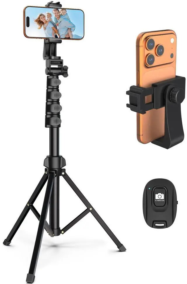 Main image of 64 Tripod for Cell Phone & Camera, Phone Tripod with Remote and Phone Holder, Sturdy & Stable Height Adjustable Multi-Angle Shot Selfie Stick Tripod for Video Recording