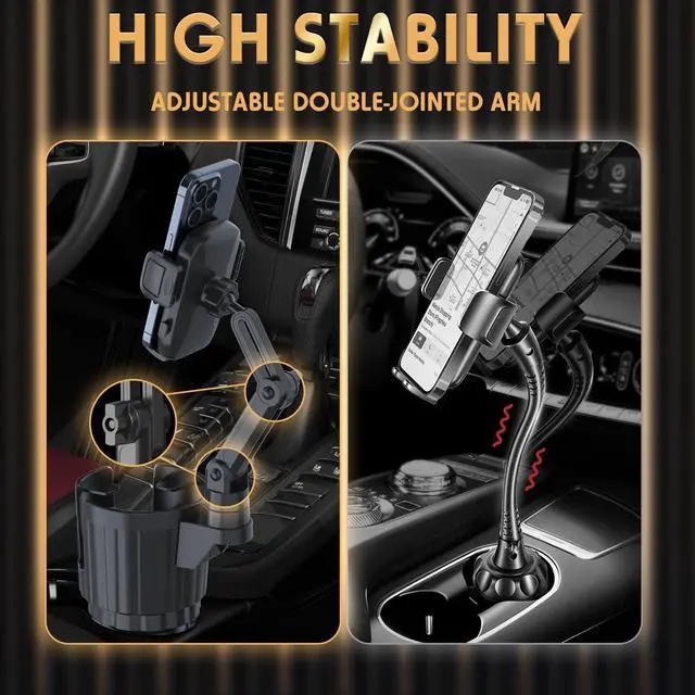 Alt view image 2 of 7 - Phone Holders for Your Car, 2 in 1 Universal Cup Holder Expander Adjustable Base with Phone Mount, Long Arm with 360°Rotation Cup Holder Phones Mount for Car Compatible with All Smartphones