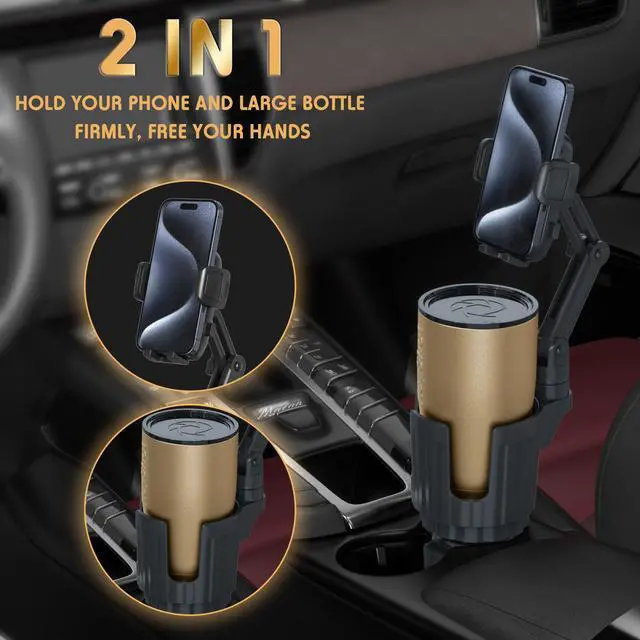 Alt view image 3 of 7 - Phone Holders for Your Car, 2 in 1 Universal Cup Holder Expander Adjustable Base with Phone Mount, Long Arm with 360°Rotation Cup Holder Phones Mount for Car Compatible with All Smartphones