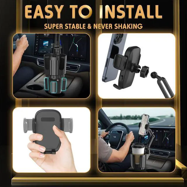 Alt view image 6 of 7 - Phone Holders for Your Car, 2 in 1 Universal Cup Holder Expander Adjustable Base with Phone Mount, Long Arm with 360°Rotation Cup Holder Phones Mount for Car Compatible with All Smartphones