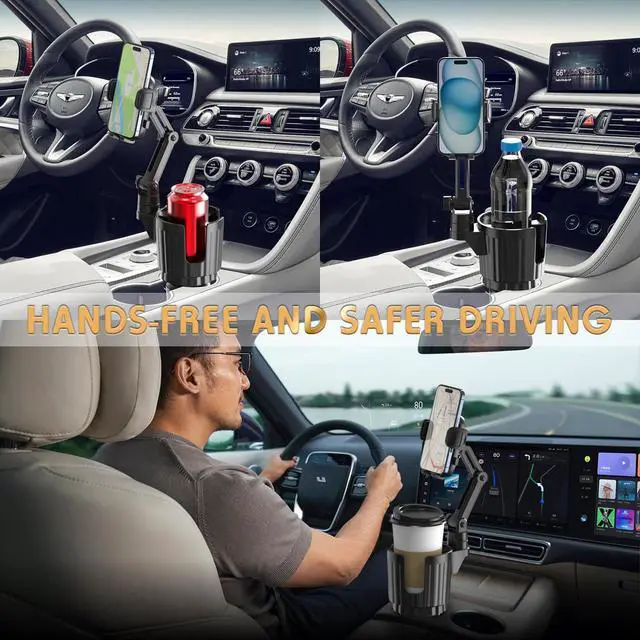 Alt view image 7 of 7 - Phone Holders for Your Car, 2 in 1 Universal Cup Holder Expander Adjustable Base with Phone Mount, Long Arm with 360°Rotation Cup Holder Phones Mount for Car Compatible with All Smartphones