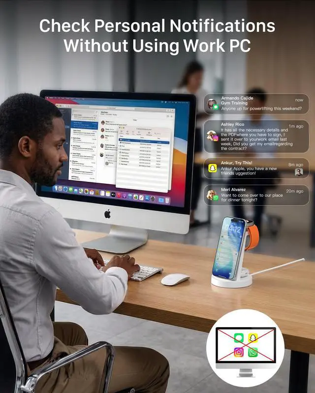 Alt view image 3 of 7 - 3 in 1 Charging Station for iPhone - Wireless Charger for Apple Products Multiple Devices - Charging Dock Stand for AirPods (for iPhone 17 16e 16 15 14 13 pro 12 11 X Max)