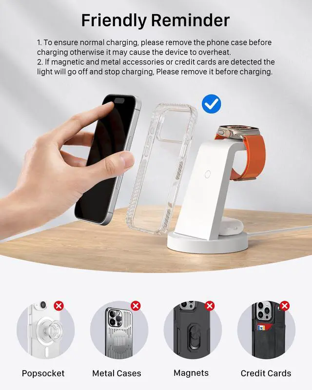 Alt view image 6 of 7 - 3 in 1 Charging Station for iPhone - Wireless Charger for Apple Products Multiple Devices - Charging Dock Stand for AirPods (for iPhone 17 16e 16 15 14 13 pro 12 11 X Max)