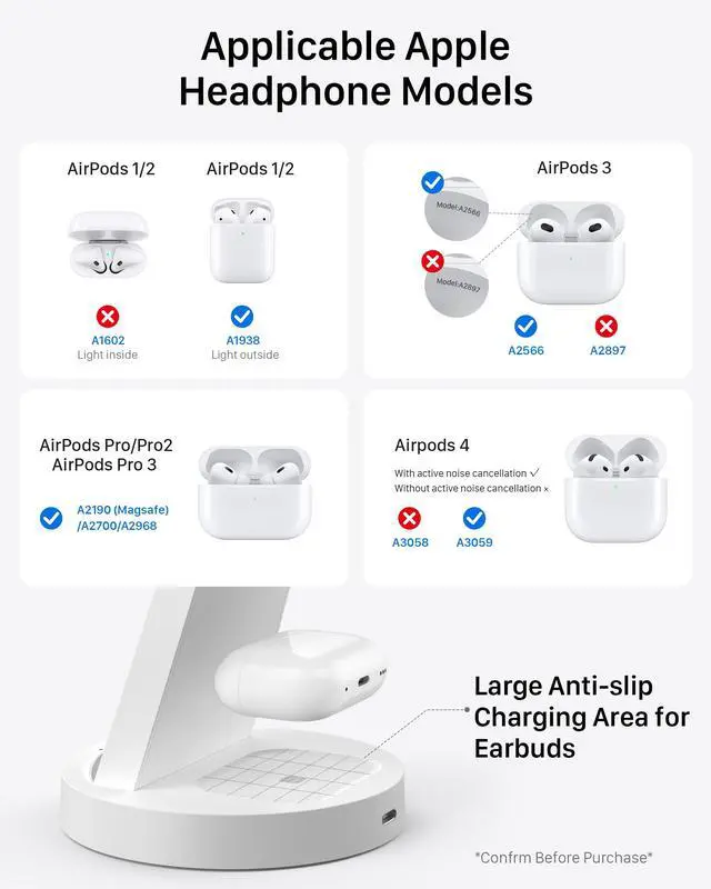 Alt view image 5 of 7 - 3 in 1 Charging Station for iPhone - Wireless Charger for Apple Products Multiple Devices - Charging Dock Stand for AirPods (for iPhone 17 16e 16 15 14 13 pro 12 11 X Max)