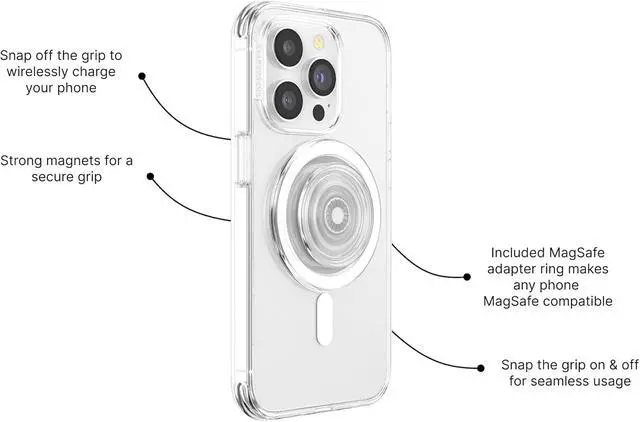 Alt view image 2 of 7 - Phone Grip for MagSafe, Magnetic Holder, Phone Stand - Clear