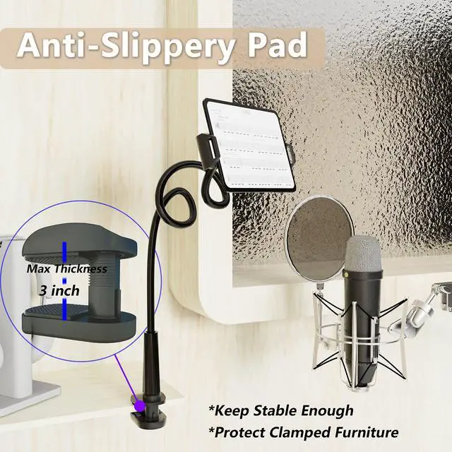 Alt view image 5 of 7 - Gooseneck Tablet Holder for Bed, Flexible Tablet Stand Holder with 360° Adjustable, Hands Free Tablet Mount Clip, Compatible with iPad/Kindle/Switch/Galaxy Tabs, More 4.7-13" Devices