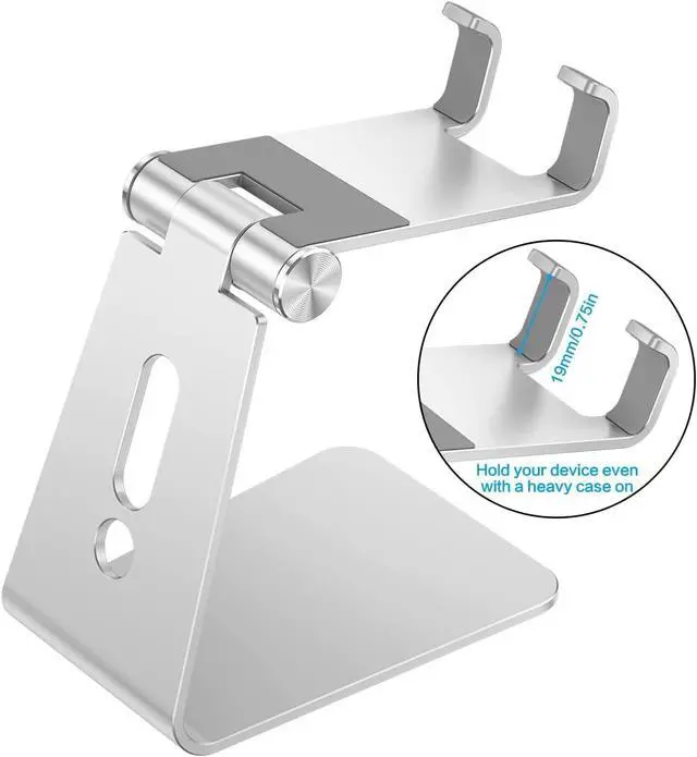 Alt view image 2 of 7 - Adjustable Cell Phone Stand, Aluminum Desktop Cellphone Stand with Anti-Slip Base and Convenient Charging Port, Fits All Smart Phones, Silver