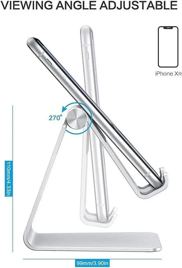 Alt view image 4 of 7 - Adjustable Cell Phone Stand, Aluminum Desktop Cellphone Stand with Anti-Slip Base and Convenient Charging Port, Fits All Smart Phones, Silver
