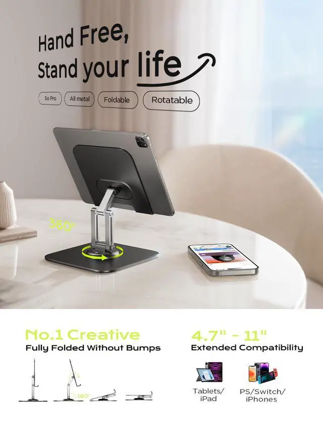 Alt view image 2 of 6 - iPad Stand Holder Adjustable Tablet Stand for Desk, 2026 for iPad Accessories Rotating Display Stand PC Office Accessories for Desk Women Gifts Kindle Table Mount/PS/Switch iPhone 12.9"-4.7"