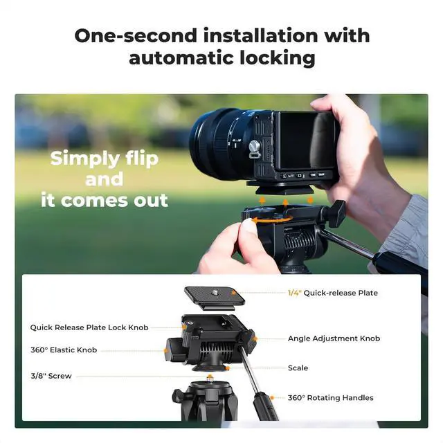 Alt view image 5 of 7 - CONCEPT Camera Tripod, 75" Lightweight Portable Travel Outdoor DSLR Tripods for Camera Phone Video Recording Tripod Stand, Cellphone Clip for Smartphone Live Streaming Vlog, Black