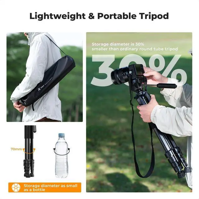 Alt view image 3 of 7 - CONCEPT Camera Tripod, 75" Lightweight Portable Travel Outdoor DSLR Tripods for Camera Phone Video Recording Tripod Stand, Cellphone Clip for Smartphone Live Streaming Vlog, Black