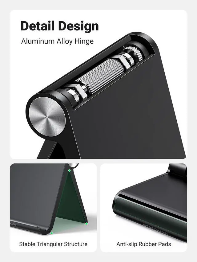 Alt view image 4 of 7 - Tablet Stand Holder Adjustable Portable Desktop Dock Office Compatible with iPad Pro 11 9.7 10.5 Air Mini 5 4 3 2 iPhone 17 16 15 14 13 12 Black