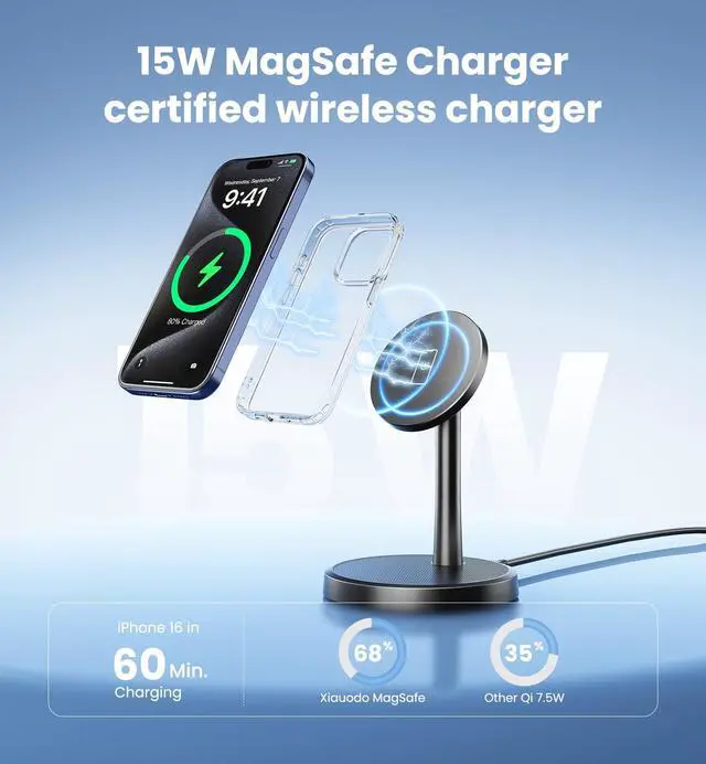 Alt view image 4 of 7 - Magnetic Wireless Charger iPhone, 2 Pack 15W Fast Mag-Safe Charger Stand for iPhone 17/17 Air/17 Pro/17 Pro Max 16/15/14/13/12 Series, Wireless Charging Station for Pad/AirPods