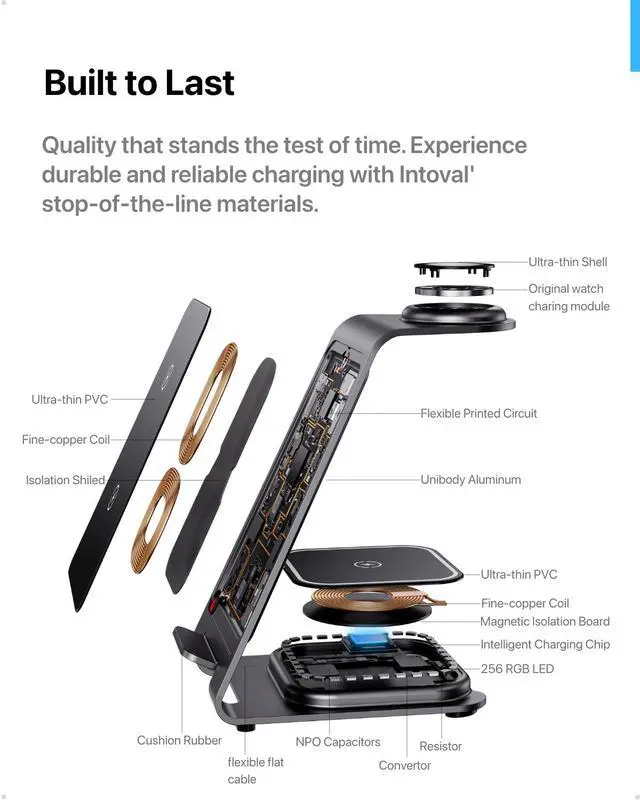 Alt view image 4 of 7 - Aluminum 3 in 1 Wireless Charging Station for iPhone 17 16 15 14 13 12 11 Pro Max XR, Wireless Charger for Apple Watch 11 10 9 8 7 Ultra SE 3 2, Phone Charger for AirPods 4 Pro 2 3 (Grey)