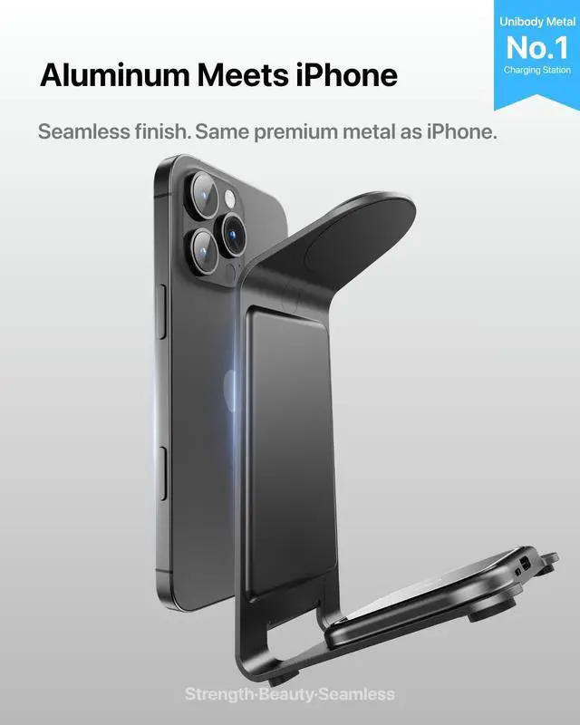 Alt view image 2 of 7 - Aluminum 3 in 1 Wireless Charging Station for iPhone 17 16 15 14 13 12 11 Pro Max XR, Wireless Charger for Apple Watch 11 10 9 8 7 Ultra SE 3 2, Phone Charger for AirPods 4 Pro 2 3 (Grey)