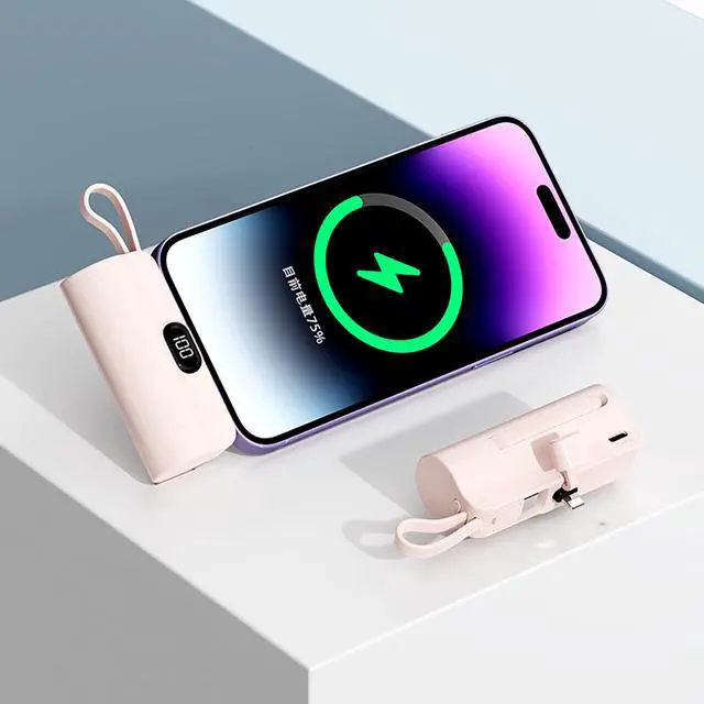Alt view image 6 of 7 - Mini Power Bank,Capsule Power Phone Charger 5500mAh,Portable Charger with Dual USB-C Ports for iPhone 17/16/15/15 plus/15 pro/15 pro Max/Android Phone/Samsung/Moto/LG etc (Pink)