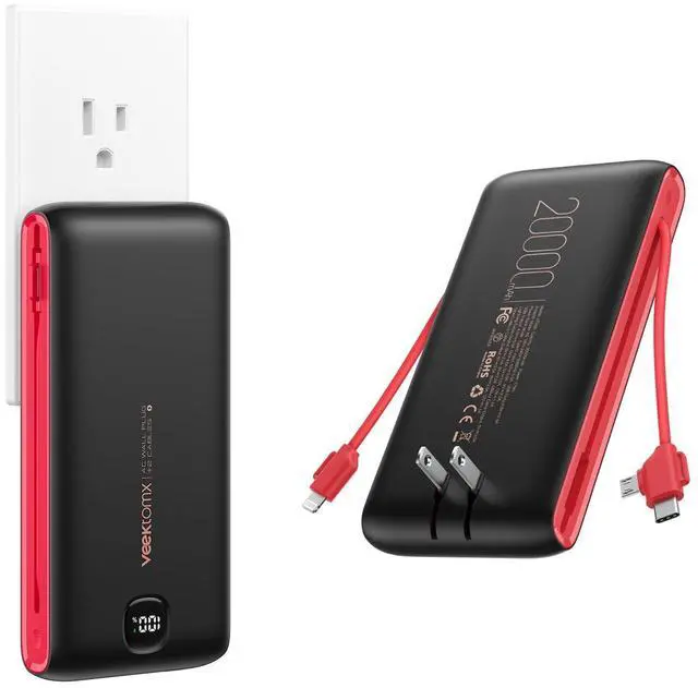 Main image of Portable Charger with Built in Cables 20000mAh, Power Bank for iPhone with AC Wall Plug, Fast Charging USB C Slim Battery Pack with LED Display Compatible with iPhone 17/16/15, Samsung