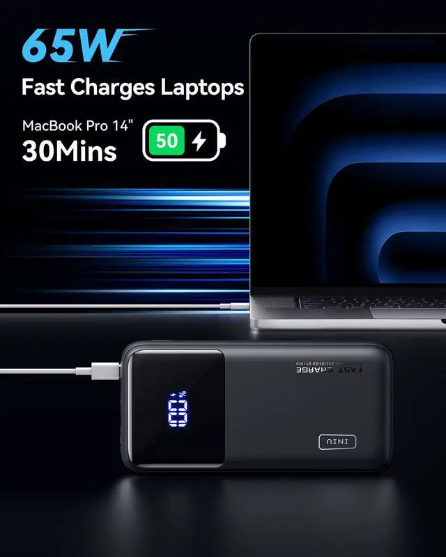 Alt view image 2 of 7 - Portable Charger, 20000mAh 65W Compact USB C Laptop Power Bank, PD QC Fast Charging 3-Output Battery Pack, Travel Charger for Laptop MacBook iPad Tablet Steam Deck iPhone 17 16 15 14 Samsung S24