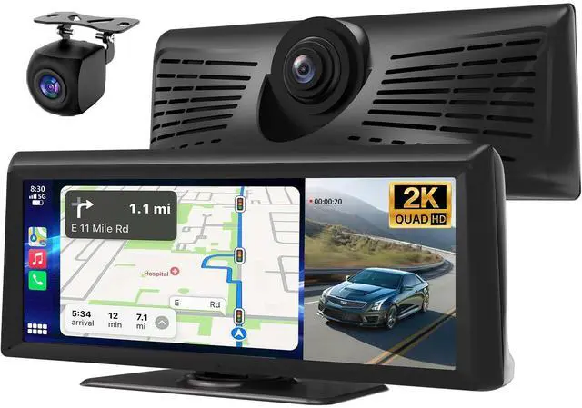 Main image of Wireless Carplay Screen for Car with 2K Dash Cam 8.1" HD Portable Car Stereo Touchscreen with Apple CarPlay Android Auto, Voice Control, Bluetooth, Mirror Link, GPS Navigation, 1080P Backup Camera
