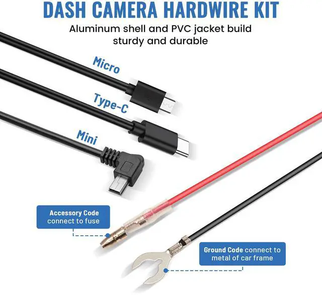 Alt view image 5 of 7 - 3-in-1 Micro USB & Mini USB Type-C Dash Cam Hardwire Kit Car Charging Power Cable 12V-24V to 5V w/Low Voltage Protection 13ft Dash Camera Charger Power Supply Cord for Dashcam GPS Radar Detector