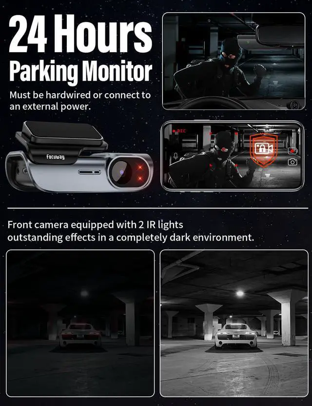 Alt view image 4 of 7 - 4K Front and Rear Dash Cam: Fast 5GHz WiFi & Hands-Free Voice Control, Compact Hidden Design, 24/7 Parking Mode Recording, Supercapacitor & Type-C, Free 64GB Card, Super Night Vision