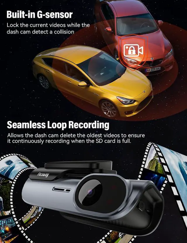 Alt view image 7 of 7 - 4K Front and Rear Dash Cam: Fast 5GHz WiFi & Hands-Free Voice Control, Compact Hidden Design, 24/7 Parking Mode Recording, Supercapacitor & Type-C, Free 64GB Card, Super Night Vision