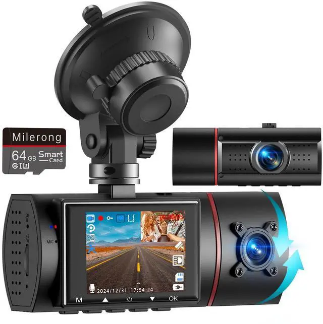Main image of Dual Dash Cam Front and Inside with 64GB Card,Milerong X25 1080P Dash Camera for Cars with Infrared Night Vision,Loop Recording,G-Sensor,24H Park Monitor,Inside Car Camera for Uber/Lyft/Taxi Driver