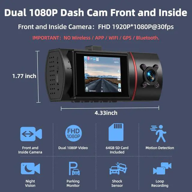 Alt view image 2 of 6 - Dual Dash Cam Front and Inside with 64GB Card,Milerong X25 1080P Dash Camera for Cars with Infrared Night Vision,Loop Recording,G-Sensor,24H Park Monitor,Inside Car Camera for Uber/Lyft/Taxi Driver