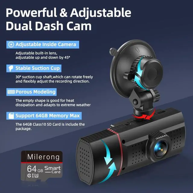 Alt view image 4 of 6 - Dual Dash Cam Front and Inside with 64GB Card,Milerong X25 1080P Dash Camera for Cars with Infrared Night Vision,Loop Recording,G-Sensor,24H Park Monitor,Inside Car Camera for Uber/Lyft/Taxi Driver