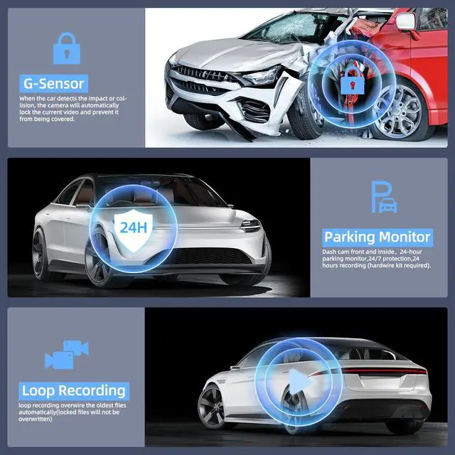 Alt view image 5 of 6 - Dual Dash Cam Front and Inside with 64GB Card,Milerong X25 1080P Dash Camera for Cars with Infrared Night Vision,Loop Recording,G-Sensor,24H Park Monitor,Inside Car Camera for Uber/Lyft/Taxi Driver