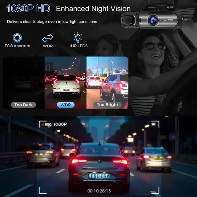 Alt view image 5 of 6 - 1080P Dual Camera Dash Cam for Cars, Driving Recorder with IR Night Vision, Loop Recording, Wide Angle Lens - 3.16 Inch IPS Screen,Parking Mode, Car Camera with 32GB TF Card